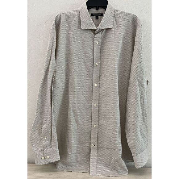 Banana Republic Men Sz XL Slim Fit Micro Print Linen Cotton L/S Shirt Whiskey - Picture 1 of 5